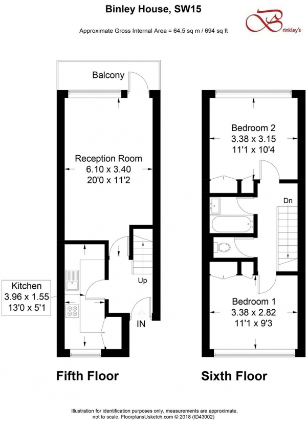 Floor Plan Image for 2 Bedroom Apartment for Sale in Binley House, Highcliffe Drive, London