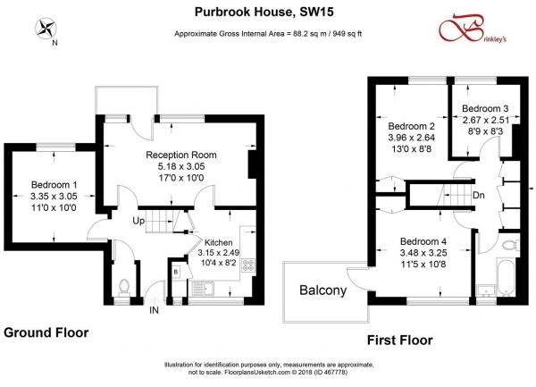 Floor Plan Image for 4 Bedroom Apartment for Sale in Purbrook House, Petersfield Rise, Roehampton