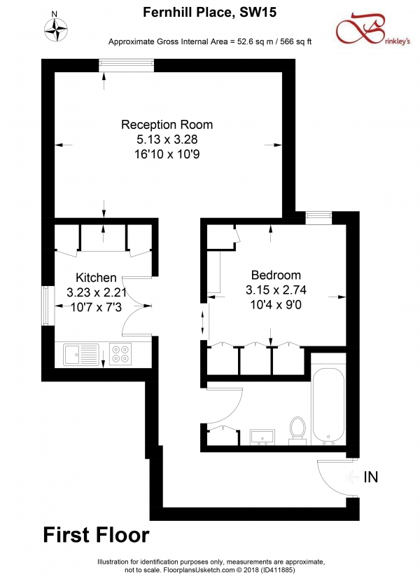 Floor Plan Image for 1 Bedroom Apartment for Sale in Fernhill Place, Chartfield Avenue, London