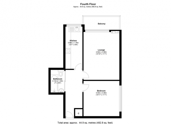 Floor Plan Image for 1 Bedroom Apartment for Sale in Holmsley House, Tangley Grove, Roehampton