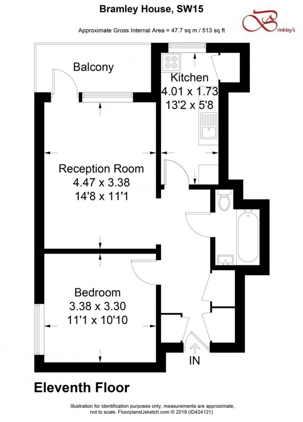 Floor Plan Image for 1 Bedroom Apartment for Sale in Bramley House, Roehampton