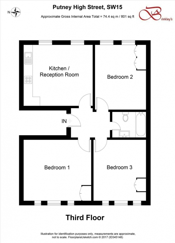 Floor Plan for 3 Bedroom Apartment to Rent in Putney High Street, Flat C, Putney, SW15, 1SR - £738 pw | £3200 pcm