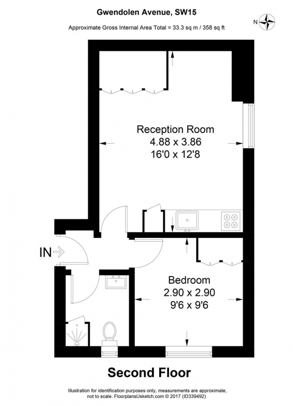 Floor Plan for 1 Bedroom Apartment to Rent in 35 Gwendolen Avenue, Flat 9, Putney, SW15, 6EP - £288 pw | £1250 pcm