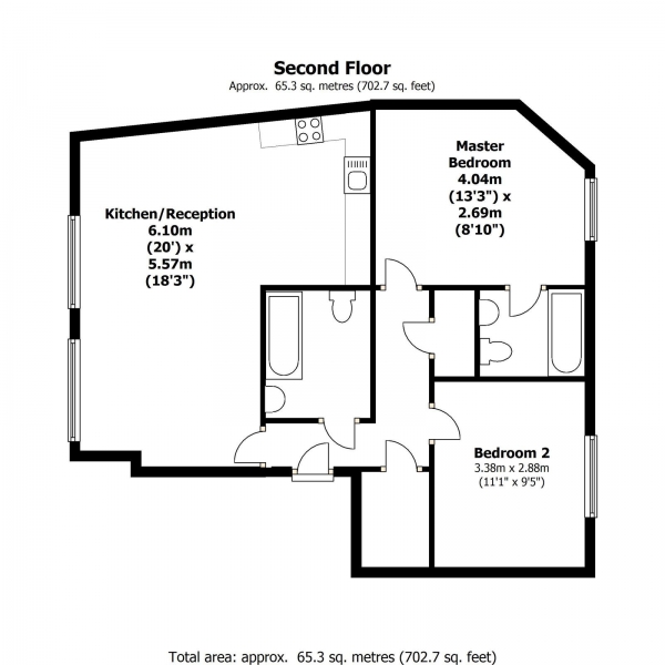 Floor Plan for 2 Bedroom Apartment to Rent in Aspire Building, 10 Upper Richmond Road, Putney, SW15, 2TS - £381 pw | £1650 pcm