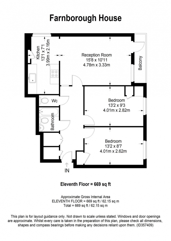 Floor Plan Image for 2 Bedroom Apartment to Rent in Farnborough House, Roehampton