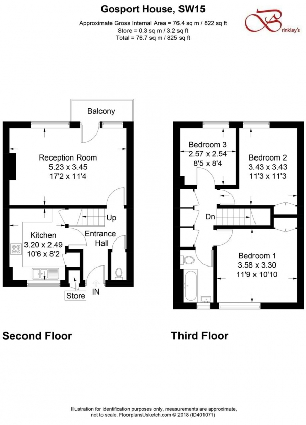 Floor Plan Image for 3 Bedroom Apartment for Sale in Gosport House, Bessborough Road, Roehampton