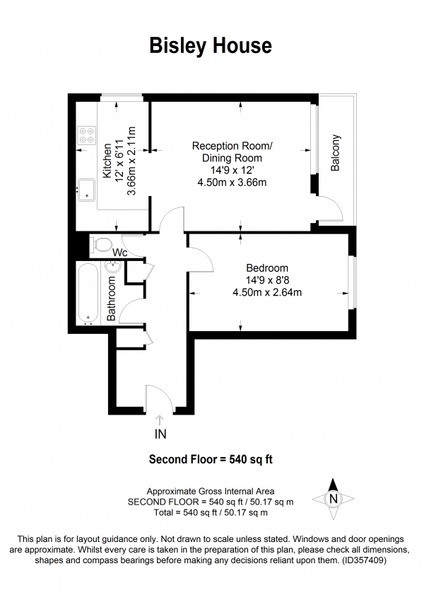 Floor Plan for 1 Bedroom Apartment to Rent in Bisley House, Wimbledon Park Side, Southfields, SW19, 5NW - £288 pw | £1250 pcm