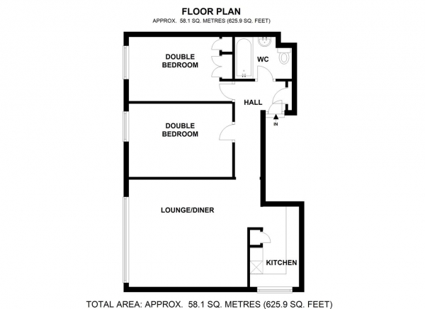 Floor Plan for 2 Bedroom Apartment to Rent in Northside, Wandsworth, SW18, 2SL - £346 pw | £1499 pcm