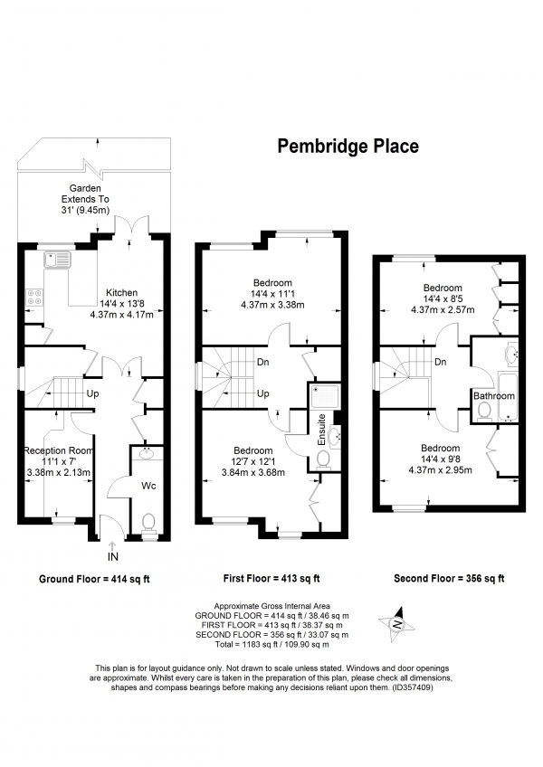 Floor Plan for 3 Bedroom End of Terrace House to Rent in Pembridge Place, Putney, SW15, 2QE - £635 pw | £2750 pcm