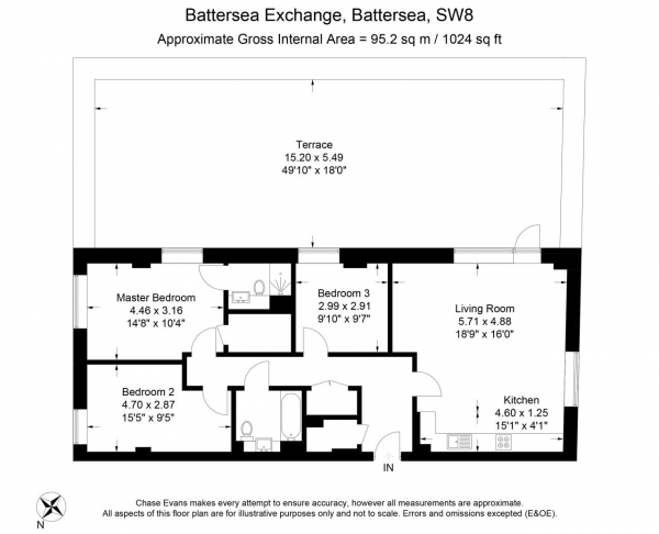 Floor Plan for 3 Bedroom End of Terrace House to Rent in Mercer House, 20 St Josephs Street, Battersea, SW8, 4DN - £850 pw | £3683 pcm