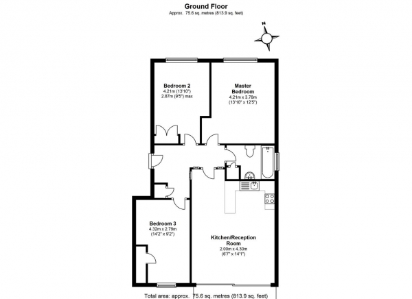 Floor Plan for 3 Bedroom Apartment to Rent in Queens Gate Gardens, Putney, SW15, 6JN - £427 pw | £1850 pcm