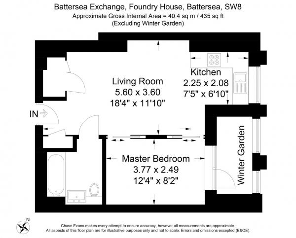 Floor Plan for 1 Bedroom Apartment to Rent in Foundry House, 5 Lockington Road, Battersea, SW8, 4BE - £425 pw | £1841 pcm