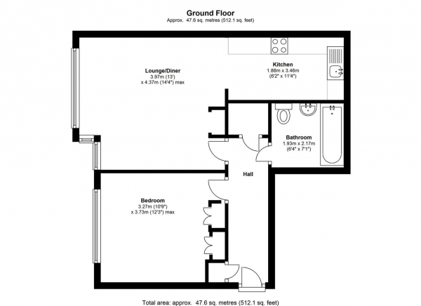 Floor Plan Image for 1 Bedroom Apartment to Rent in Phoenix Way, Spanish Road, London