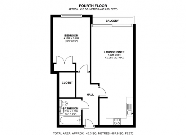 Floor Plan for 1 Bedroom Apartment to Rent in College House, 52 Putney Hill, Putney, SW15, 6BF - £381 pw | £1650 pcm