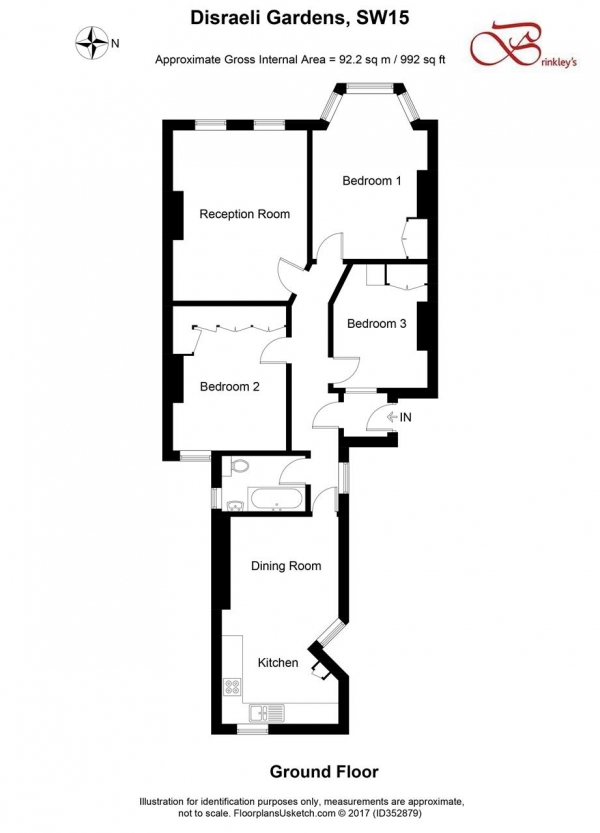 Floor Plan for 3 Bedroom Apartment to Rent in Disraeli Gardens, Bective Road, Putney, SW15, 2QB - £531 pw | £2300 pcm