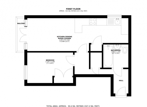 Floor Plan for 1 Bedroom Apartment to Rent in Parkview Court, Broomhill Road, Wandsworth, SW18, 4JG - £358 pw | £1550 pcm