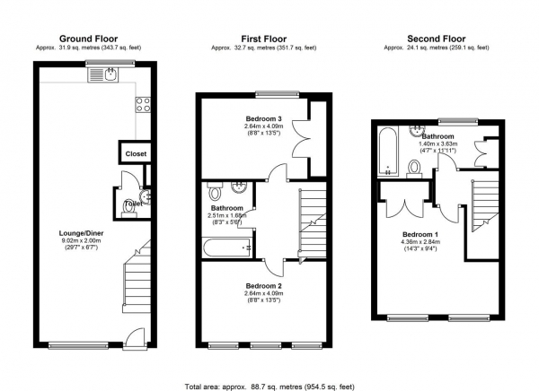 Floor Plan Image for 3 Bedroom Terraced House to Rent in Token Yard, Putney High Street, Putney