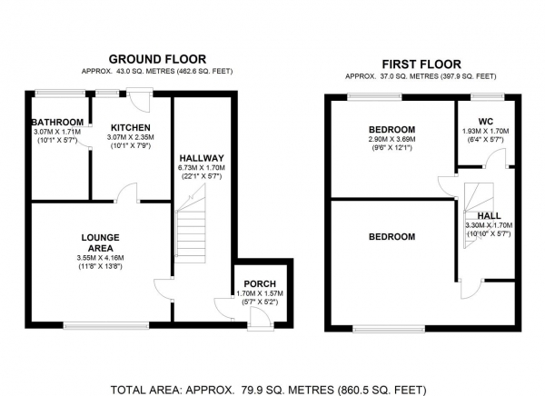 Floor Plan Image for 2 Bedroom End of Terrace House for Sale in Glastonbury Road, Morden