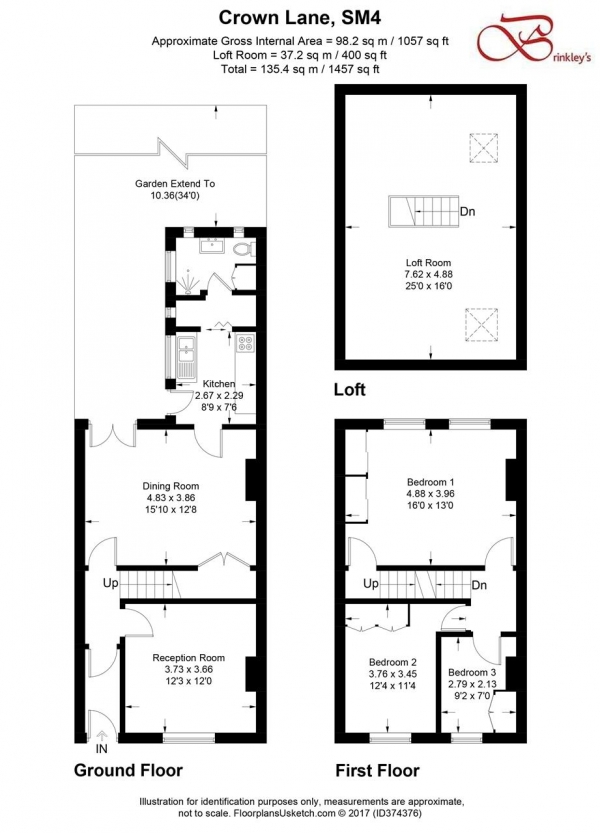 Floor Plan Image for 3 Bedroom Terraced House for Sale in Crown Lane, Morden