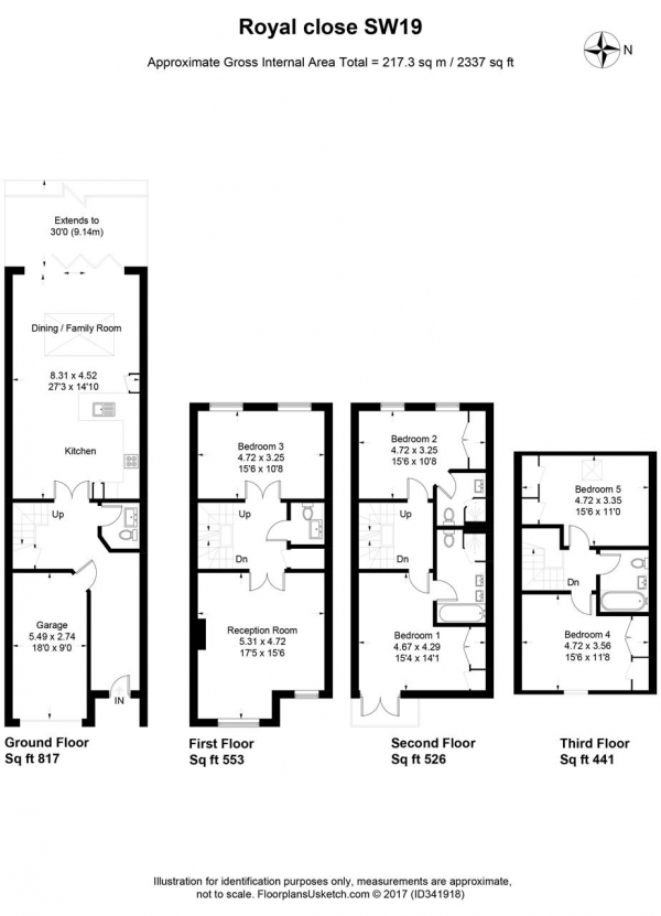 Floor Plan Image for 5 Bedroom Town House to Rent in Royal Close, Wimbledon Village, London