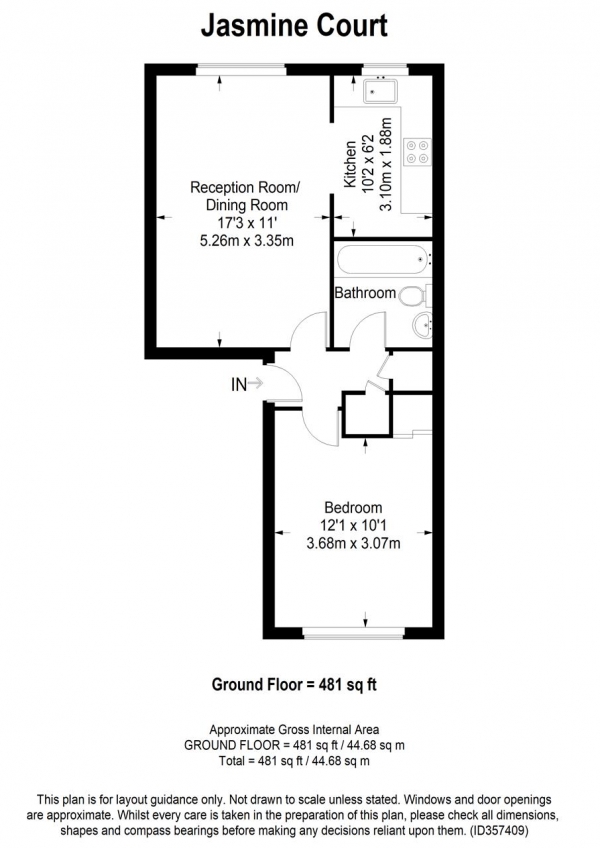 Floor Plan Image for 1 Bedroom Apartment to Rent in Jasmine Court, Alexandra Road, London