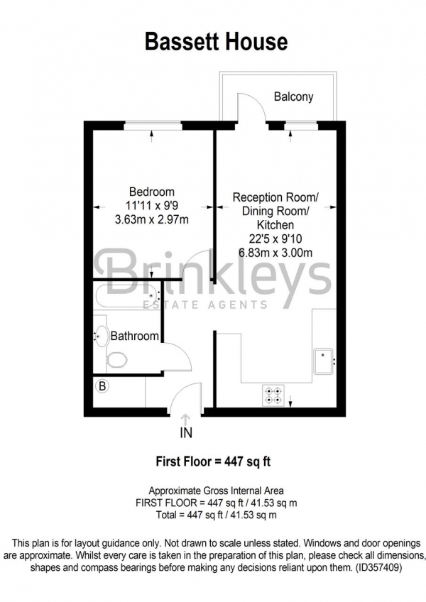 Floor Plan Image for 1 Bedroom Apartment to Rent in Bassett House, 1 Durnsford Road, London