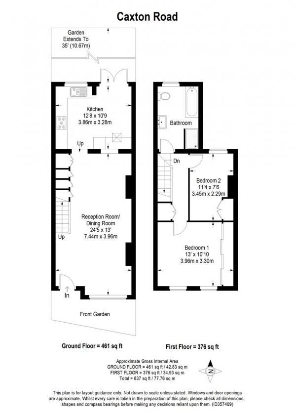 Floor Plan Image for 2 Bedroom End of Terrace House for Sale in Caxton Road, Wimbledon