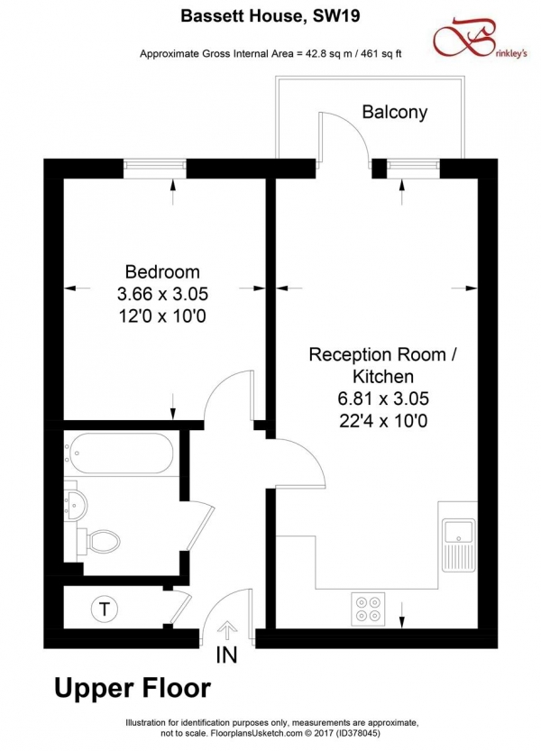 Floor Plan Image for 1 Bedroom Apartment to Rent in Bassett House, Durnsford Road, Wimbledon