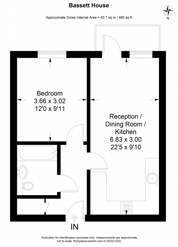 Floor Plan Image for 1 Bedroom Apartment to Rent in Bassett House, 1, Durnsford Road, Wimbledon