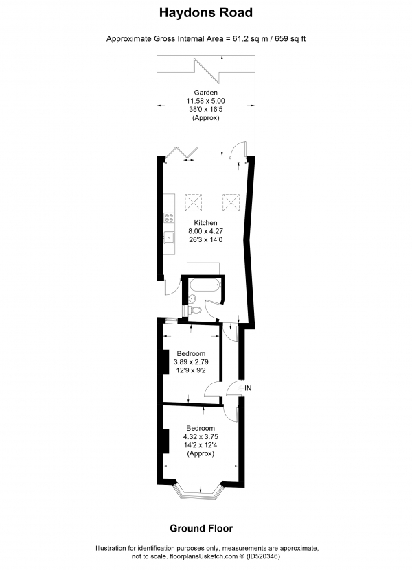 Floor Plan Image for 2 Bedroom Apartment to Rent in Haydons Road, GFF, Wimbledon