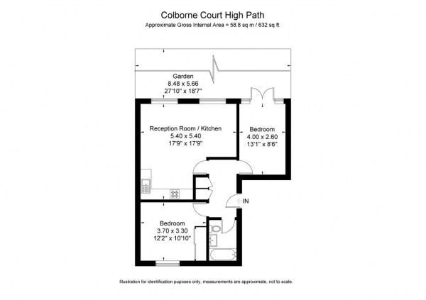 Floor Plan for 2 Bedroom Apartment for Sale in Colborne Court, 139 High Path, London, SW19, 2JX -  &pound374,950