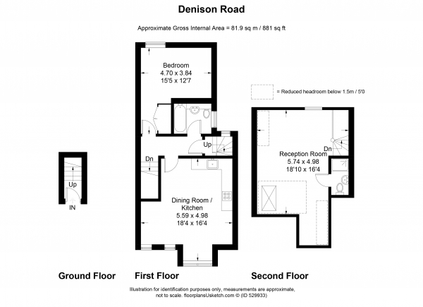 Floor Plan Image for 2 Bedroom Apartment to Rent in Denison Road, Colliers Wood