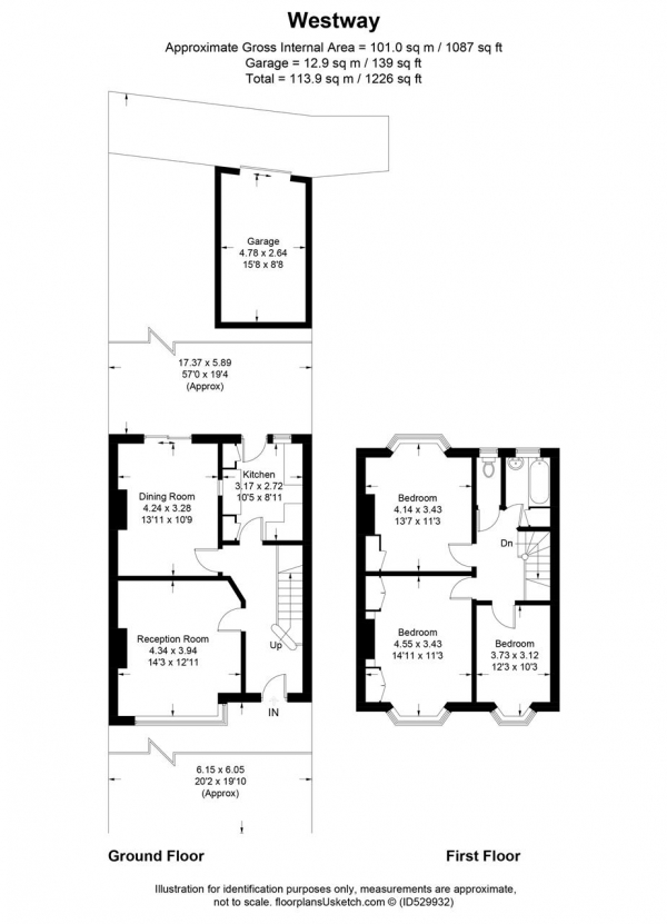 Floor Plan Image for 3 Bedroom Terraced House for Sale in Westway, Raynes Park