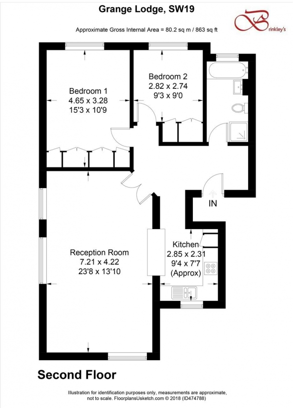 Floor Plan Image for 2 Bedroom Apartment to Rent in Grange Lodge, Ridgway, Wimbledon Village