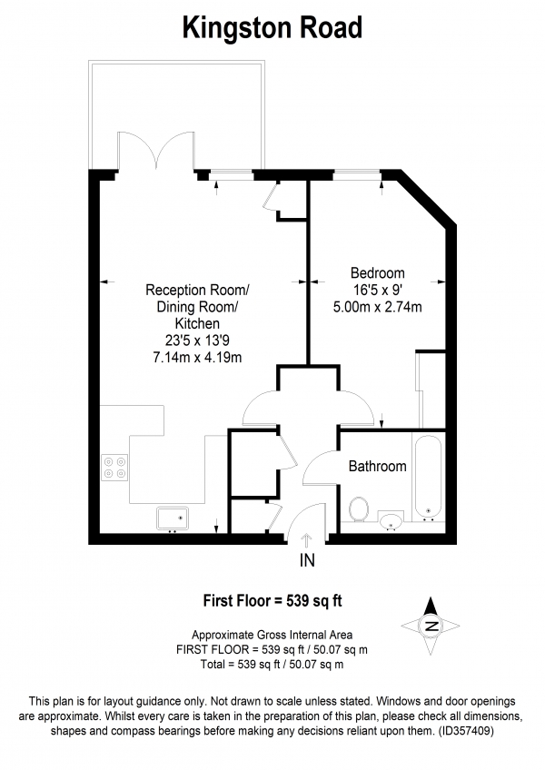 Floor Plan Image for 1 Bedroom Apartment to Rent in Kingston Road, Wimbledon Chase, Wimbledon