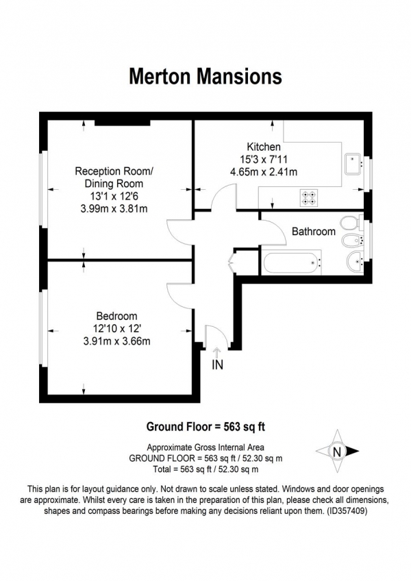 Floor Plan Image for 1 Bedroom Apartment for Sale in Merton Mansions, Bushey Road, Raynes Park