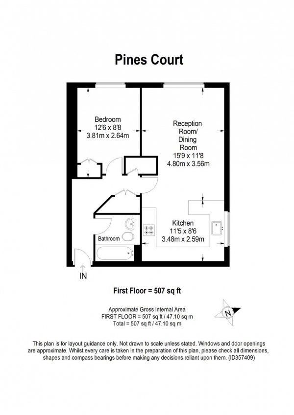 Floor Plan Image for 1 Bedroom Apartment to Rent in Pines Court, 48 Victoria Drive, Southfields