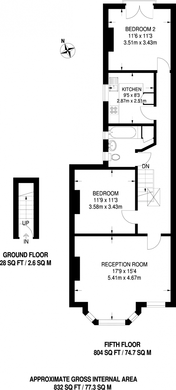 Floor Plan Image for 2 Bedroom Apartment to Rent in South Park Road, First Floor, Wimbledon