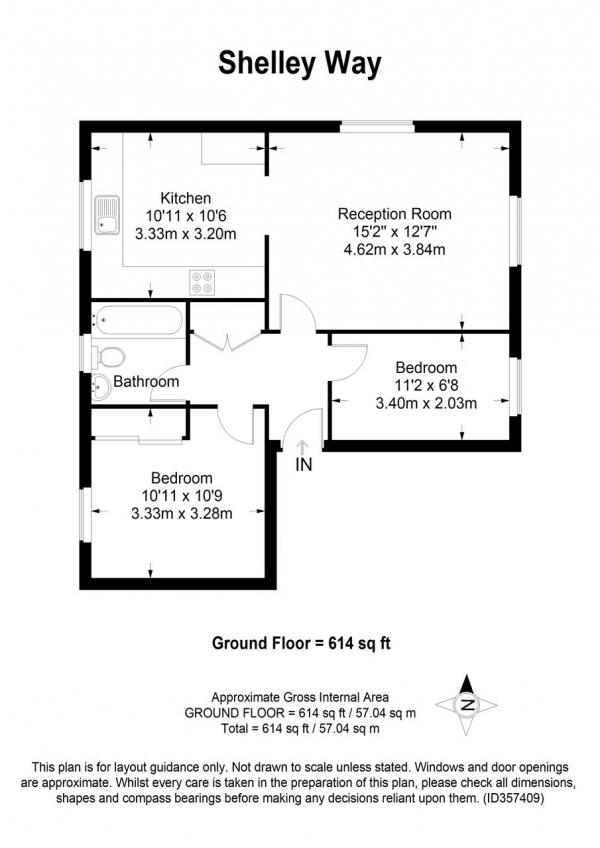 Floor Plan for 2 Bedroom Apartment for Sale in Shelley Way, Wimbledon, SW19, 1TS -  &pound370,000