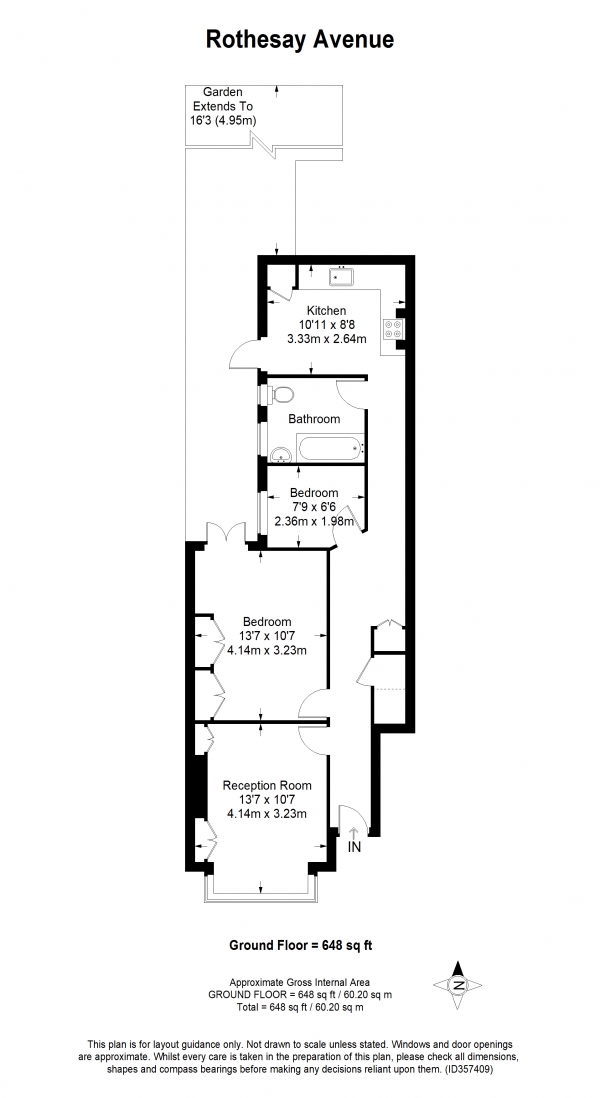 Floor Plan for 2 Bedroom Apartment to Rent in Rothesay Avenue, London, SW20, 8JU - £335 pw | £1450 pcm