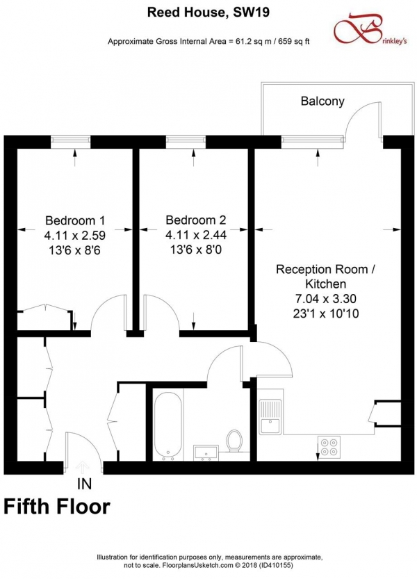 Floor Plan Image for 2 Bedroom Apartment to Rent in Reed House, 21 Durnsford Road, Wimbledon