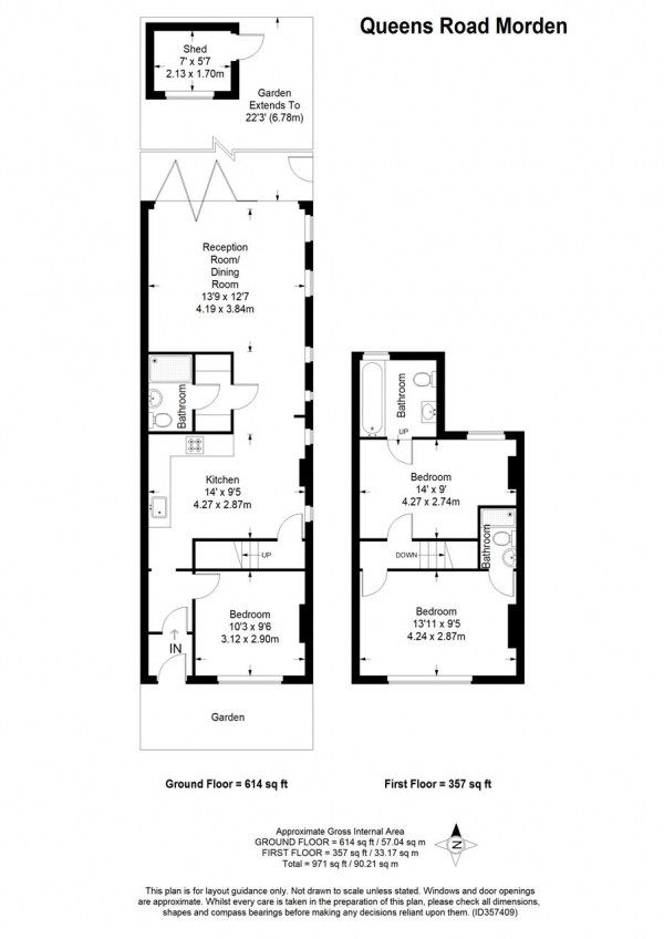 Floor Plan Image for 3 Bedroom End of Terrace House for Sale in Queens Road, Morden