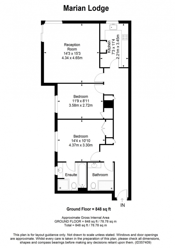 Floor Plan Image for 2 Bedroom Apartment to Rent in Marian Lodge, 5 The Downs, Wimbledon