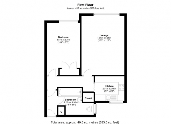 Floor Plan Image for 1 Bedroom Apartment for Sale in Masboro Lodge, Southey Road, Wimbledon