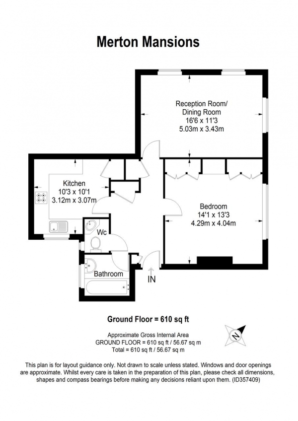 Floor Plan Image for 1 Bedroom Apartment for Sale in Merton Mansions, Bushey Road, Raynes Park