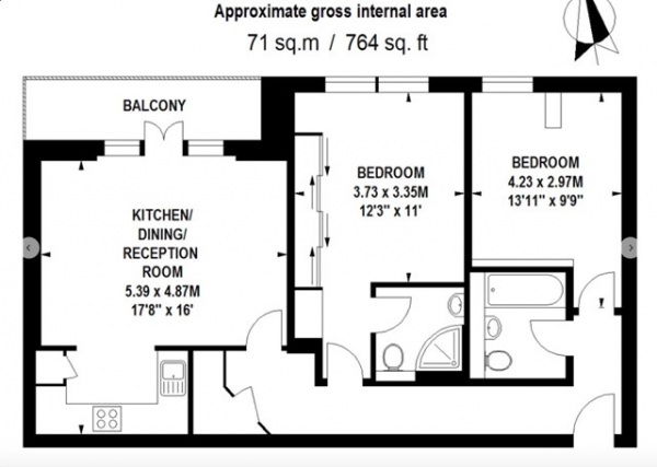 Floor Plan Image for 2 Bedroom Apartment to Rent in Prospect Quay, 98 Point Pleasant, London