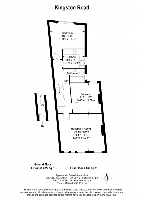 Floor Plan Image for 2 Bedroom Apartment to Rent in Kingston Road, Wimbledon