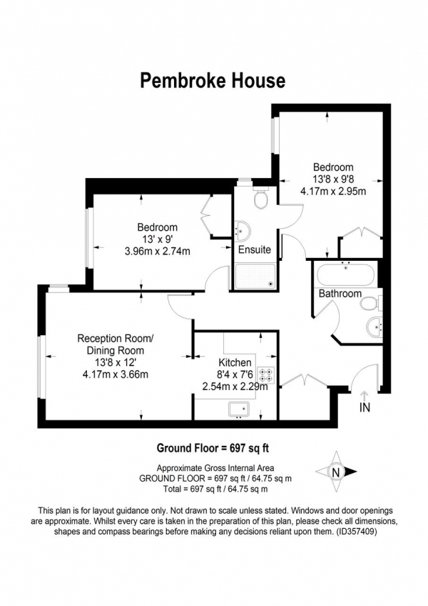 Floor Plan Image for 2 Bedroom Apartment for Sale in Pembroke House, Chaucer Way, Wimbledon