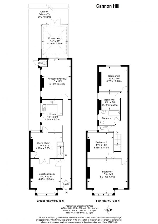 Floor Plan Image for 4 Bedroom Terraced House to Rent in Cannon Hill Lane, Wimbledon