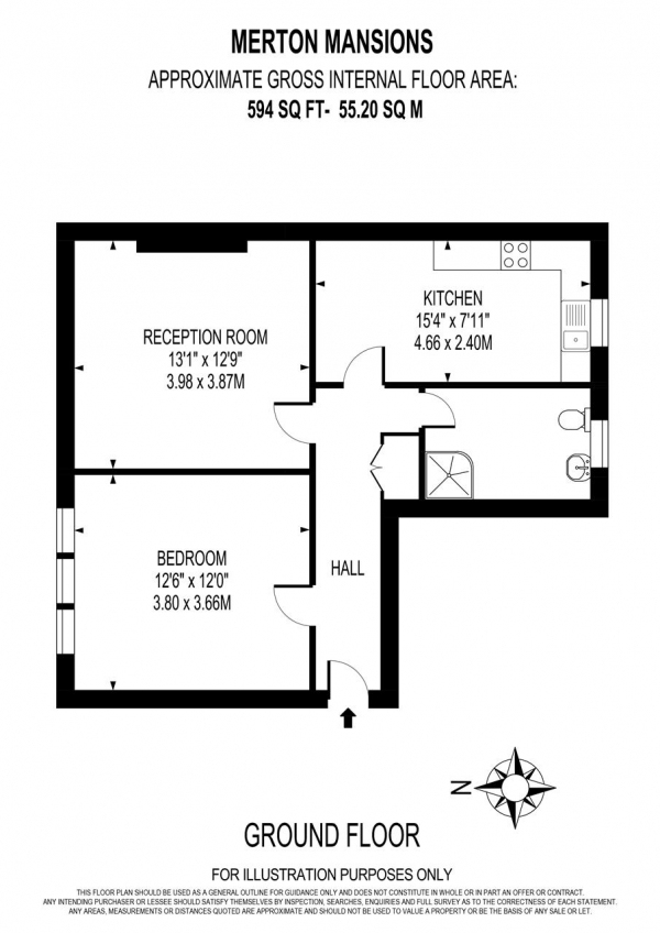 Floor Plan Image for 1 Bedroom Apartment to Rent in Merton Mansions, Raynes Park